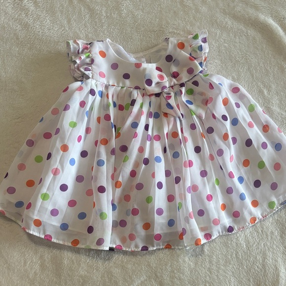 Rare Editions White Dress with Colorful Polka Dots - Picture 1 of 3
